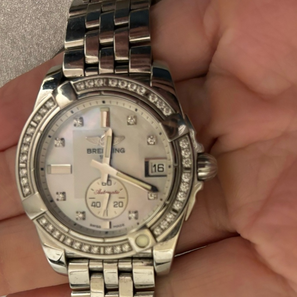 Breitling Silver Watch with Diamond Accents